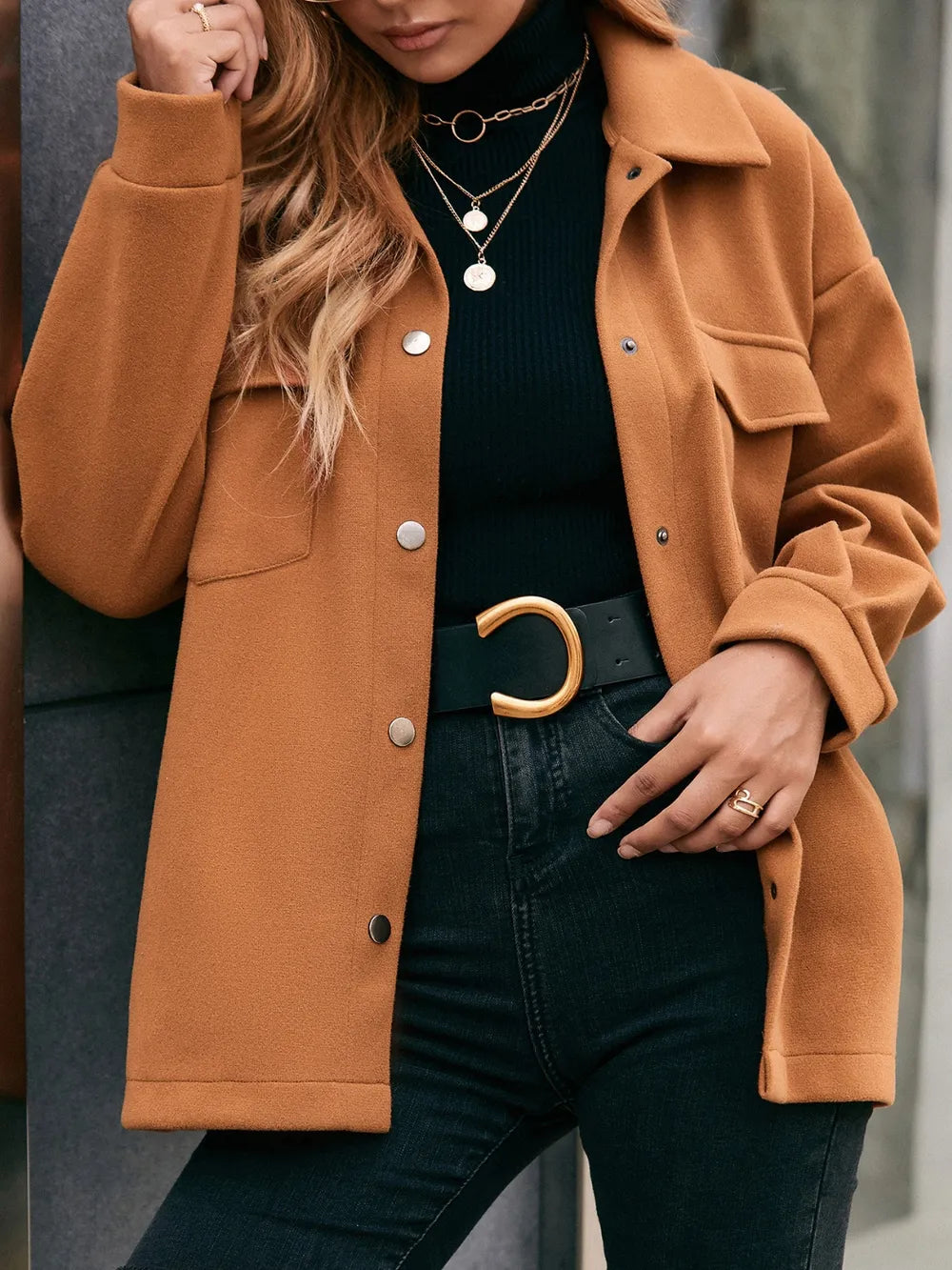 Pocketed Snap Down Dropped Shoulder Jacket - V.I.P Digital Presence
