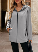 Pocketed Zip Up Hooded Jacket - V.I.P Digital Presence