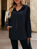 Pocketed Zip Up Hooded Jacket - V.I.P Digital Presence