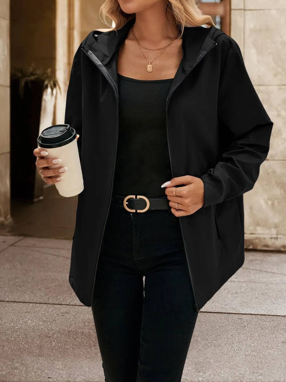 Pocketed Zip Up Hooded Jacket - V.I.P Digital Presence