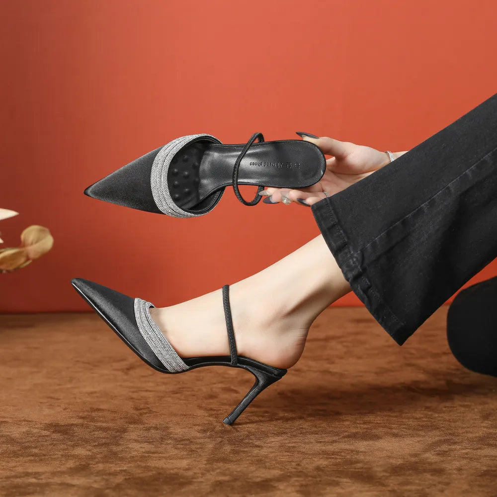 Point Toe Rhinestone Detail Stiletto Pumps - V.I.P Digital Presence