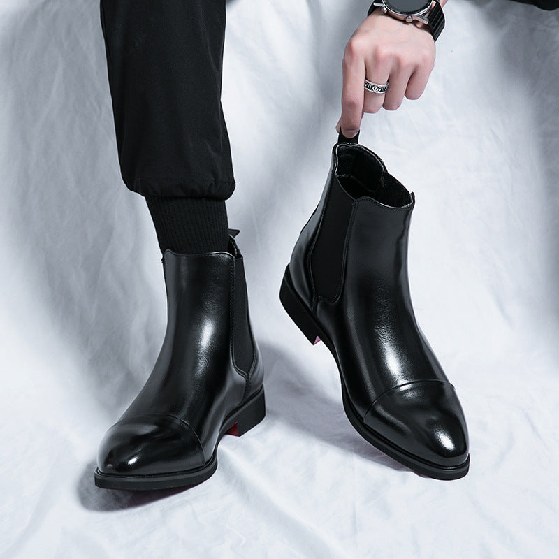 Pointed toe men's boots high top leather shoes red soles Martin boots British casual - V.I.P Digital Presence