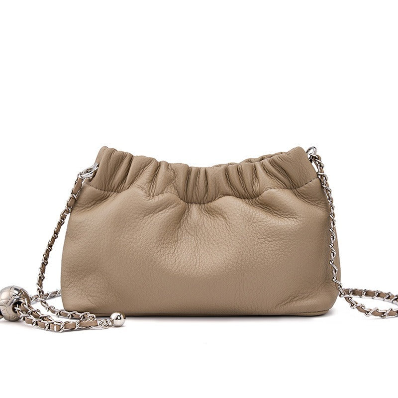 Popular chain women high end cloud pleated bag women bag cowhide shoulder crossbody bag gold ball chain - V.I.P Digital Presence