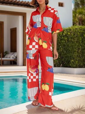 Printed Dropped Shoulder Top and Wide Leg Pants Set - V.I.P Digital Presence