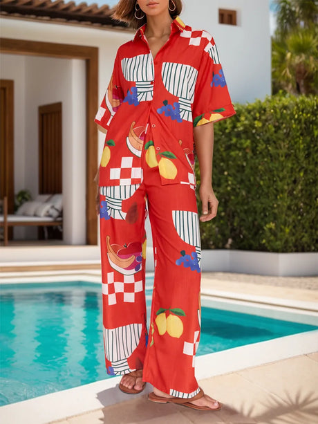 Printed Dropped Shoulder Top and Wide Leg Pants Set - V.I.P Digital Presence