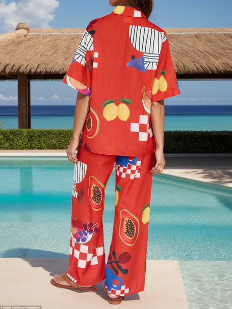 Printed Dropped Shoulder Top and Wide Leg Pants Set - V.I.P Digital Presence