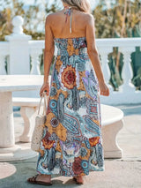 Printed Halter Neck Maxi Dress - V.I.P Digital Presence