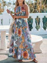 Printed Halter Neck Maxi Dress - V.I.P Digital Presence