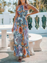 Printed Halter Neck Maxi Dress - V.I.P Digital Presence