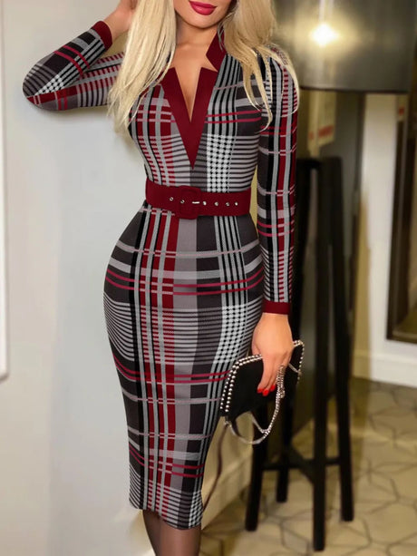Printed Notched Long Sleeve Wrap Dress - V.I.P Digital Presence
