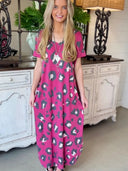 Printed pocket slit V-neck short sleeved long skirt for women - V.I.P Digital Presence
