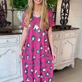 Printed pocket slit V-neck short sleeved long skirt for women - V.I.P Digital Presence