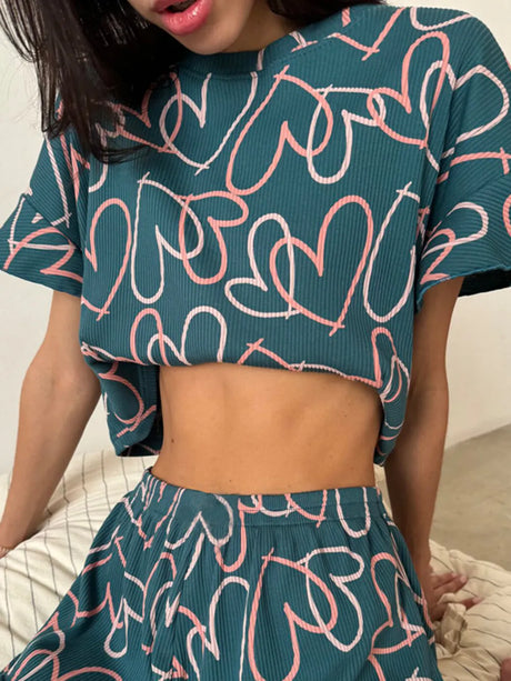 Printed Round Neck Top and Shorts Set - V.I.P Digital Presence