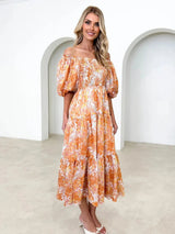 Printed Smocked Off-Shoulder Tiered Dress - V.I.P Digital Presence