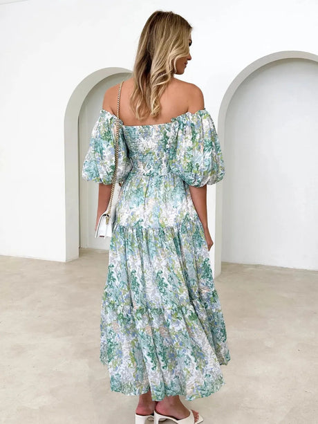 Printed Smocked Off-Shoulder Tiered Dress - V.I.P Digital Presence