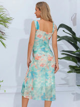 Printed Square Neck Wide Strap Midi Dress - V.I.P Digital Presence