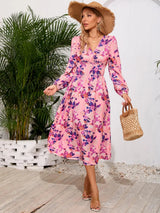 Printed Surplice Long Sleeve Midi Dress - V.I.P Digital Presence