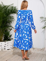 Printed Surplice Long Sleeve Midi Dress - V.I.P Digital Presence