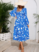 Printed Surplice Long Sleeve Midi Dress - V.I.P Digital Presence