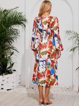 Printed Surplice Long Sleeve Midi Dress - V.I.P Digital Presence