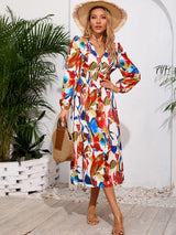 Printed Surplice Long Sleeve Midi Dress - V.I.P Digital Presence