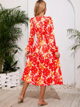 Printed Surplice Long Sleeve Midi Dress - V.I.P Digital Presence