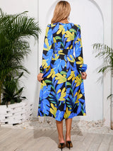 Printed Surplice Long Sleeve Midi Dress - V.I.P Digital Presence