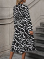 Printed V-Neck Long Sleeve Midi Dress - V.I.P Digital Presence