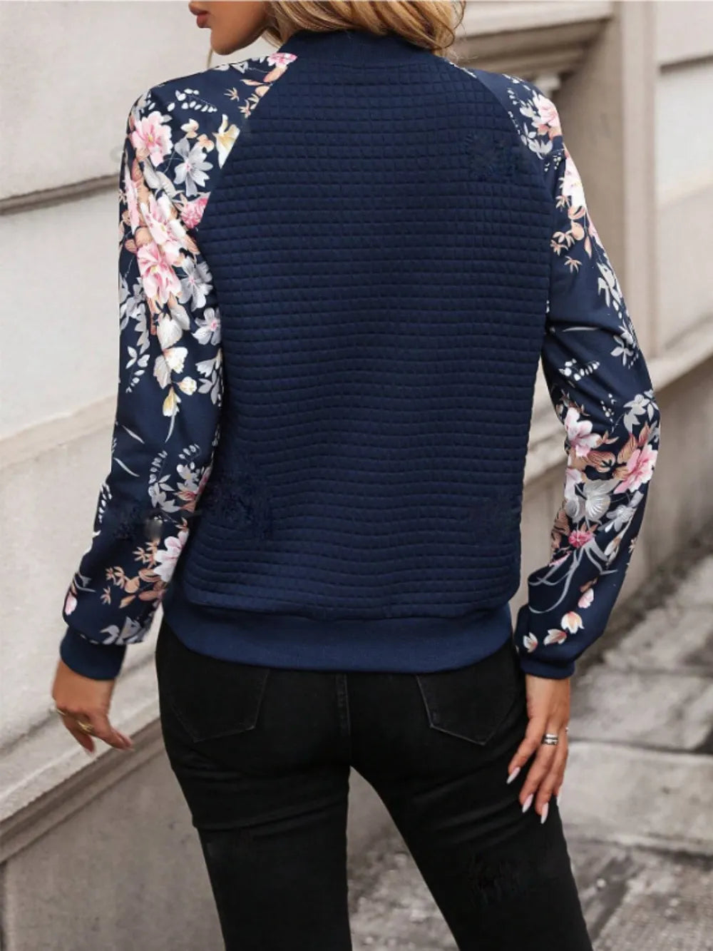 Printed Zip Up Long Sleeve Jacket - V.I.P Digital Presence