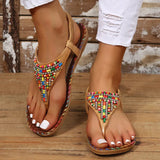 PU Leather Beaded Flat Sandals - V.I.P Digital Presence