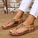 PU Leather Beaded Flat Sandals - V.I.P Digital Presence