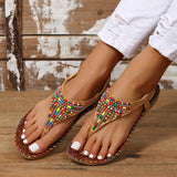 PU Leather Beaded Flat Sandals - V.I.P Digital Presence