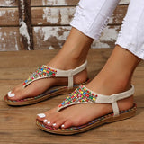 PU Leather Beaded Flat Sandals - V.I.P Digital Presence