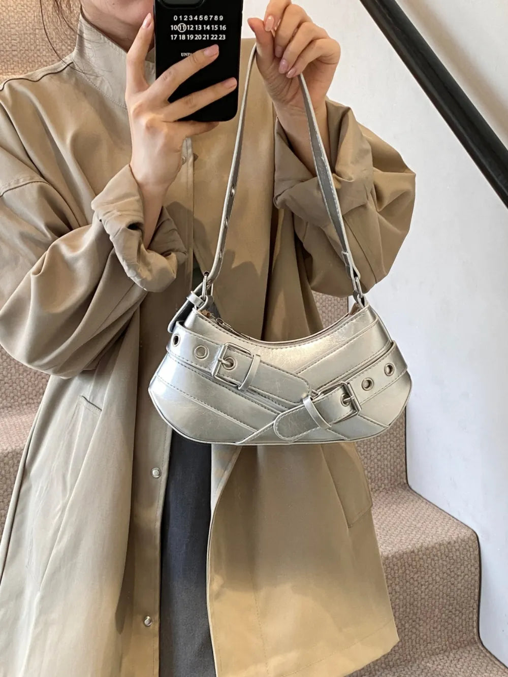 PU Leather Buckle Shoulder Bag - V.I.P Digital Presence