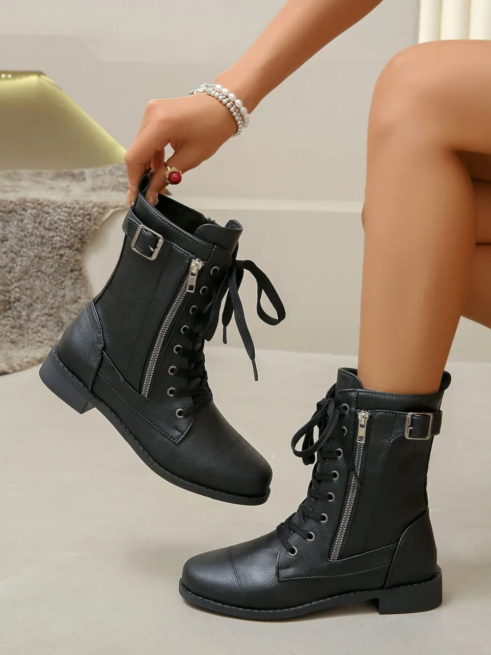PU Leather Lace-Up Boots - V.I.P Digital Presence