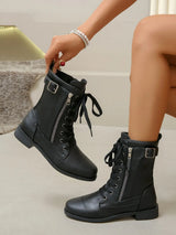 PU Leather Lace-Up Boots - V.I.P Digital Presence