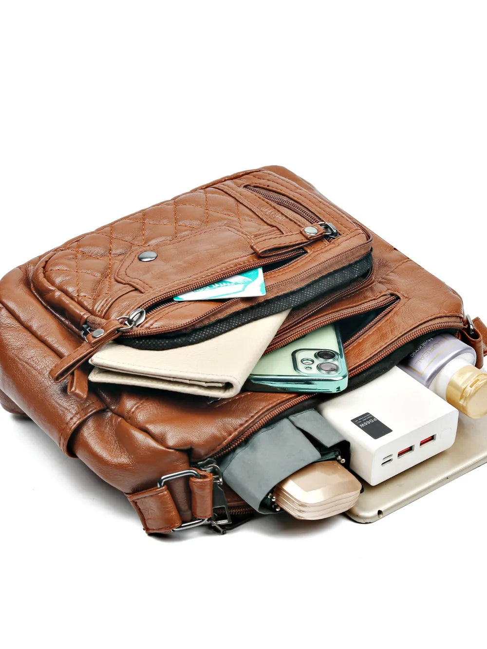 PU Leather Multi Pockets Adjustable Strap Shoulder Bag - V.I.P Digital Presence