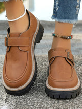 PU Leather Round Toe Buckle Loafers - V.I.P Digital Presence