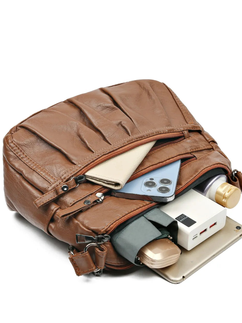 PU Leather Ruched Adjustable Strap Shoulder Bag - V.I.P Digital Presence