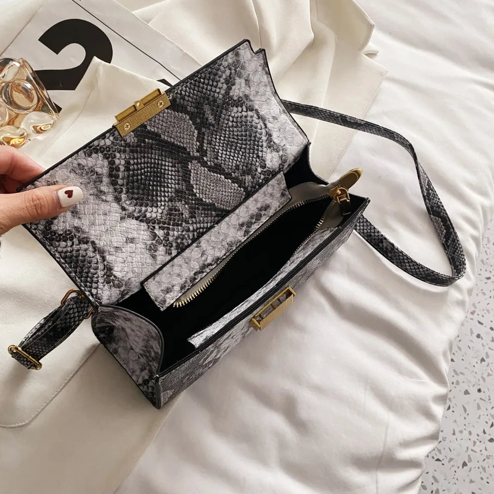 PU Leather Snakeskin Print Crossbody Bag - V.I.P Digital Presence