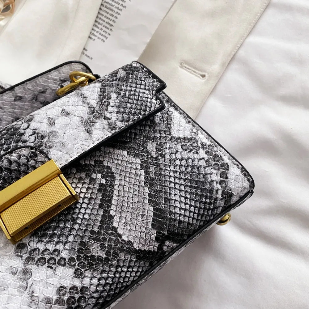 PU Leather Snakeskin Print Crossbody Bag - V.I.P Digital Presence