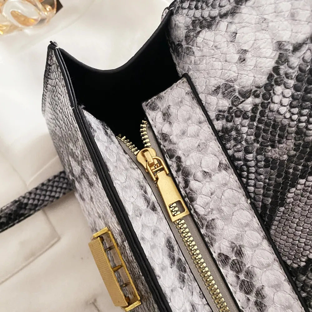 PU Leather Snakeskin Print Crossbody Bag - V.I.P Digital Presence