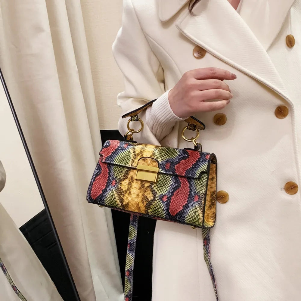 PU Leather Snakeskin Print Crossbody Bag - V.I.P Digital Presence