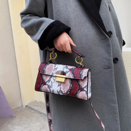 PU Leather Snakeskin Print Crossbody Bag - V.I.P Digital Presence