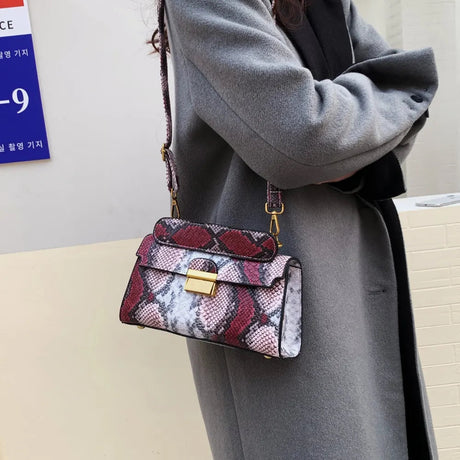 PU Leather Snakeskin Print Crossbody Bag - V.I.P Digital Presence