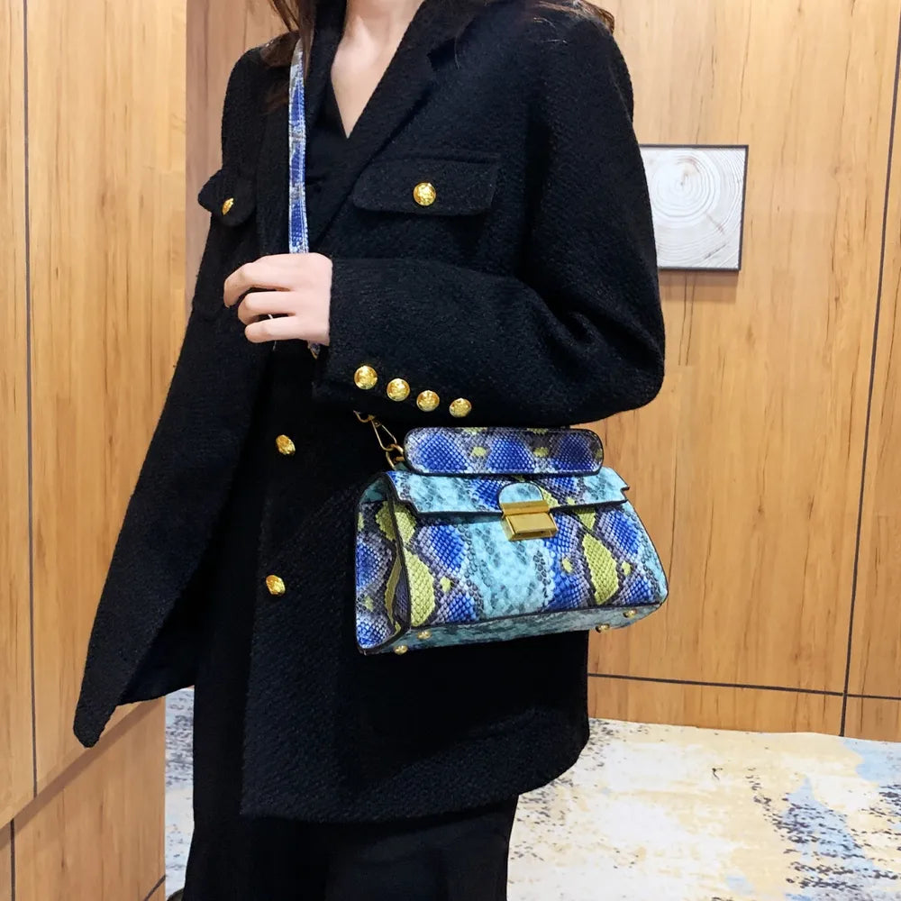 PU Leather Snakeskin Print Crossbody Bag - V.I.P Digital Presence