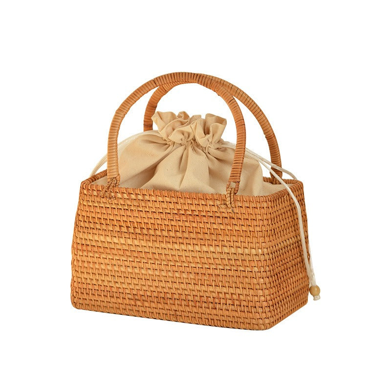 Pure handmade basket Nordic style storage picnic travel basket woven rattan women handbag - V.I.P Digital Presence
