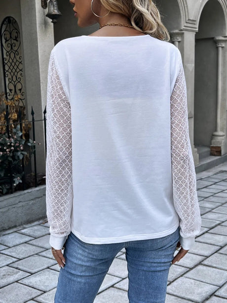 Quarter Button Round Neck Long Sleeve Blouse - V.I.P Digital Presence