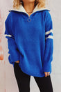 Quarter Zip Striped Dropped Shoulder Sweater - V.I.P Digital Presence