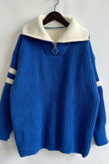 Quarter Zip Striped Dropped Shoulder Sweater - V.I.P Digital Presence